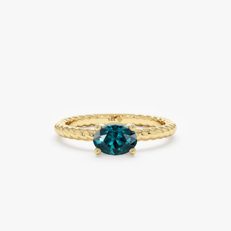 eternity band for women -Teal Blue Sapphire Oval Ring, Azuri