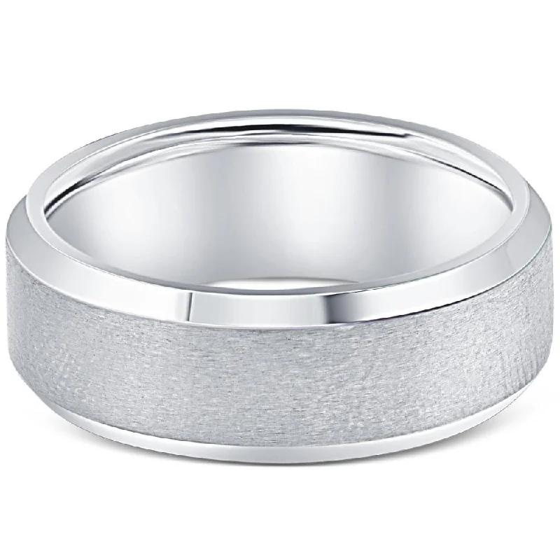 engraved name ring for gifts -Titanium Mens Comfort Fit Brushed Beveled Polished Edge Wedding Band 7MM