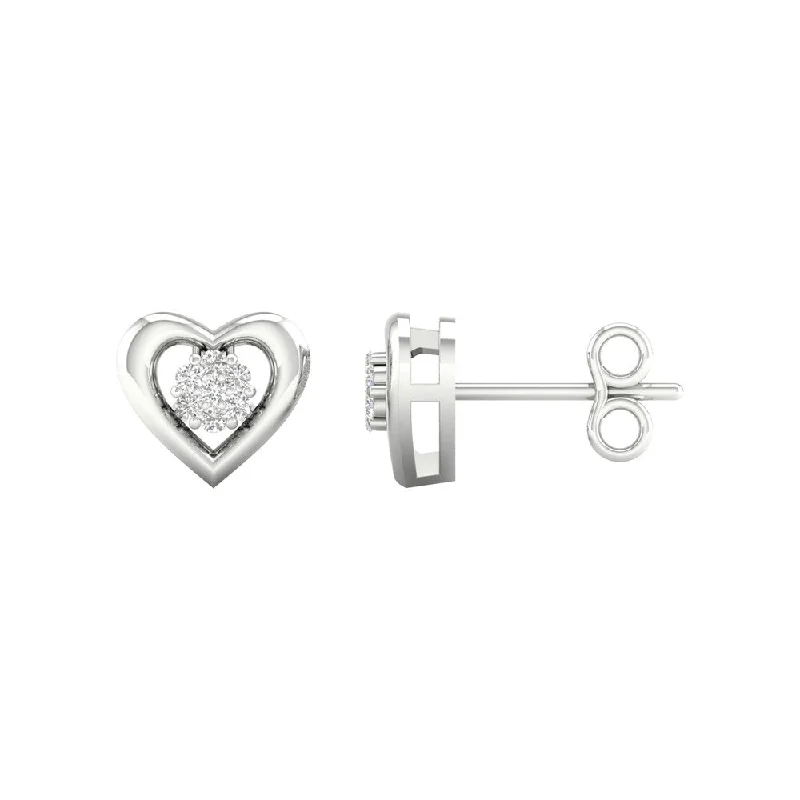 double hoop earrings for women -1/20ct TDW Diamond Cluster Heart Stud Earrings in Sterling Silver by De Couer