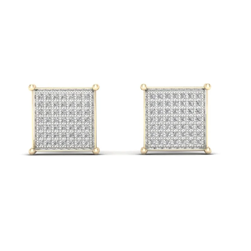 dainty huggie earrings for layering -1/3ct TDW Diamond Cluster Stud Earrings in 10K Yellow Gold