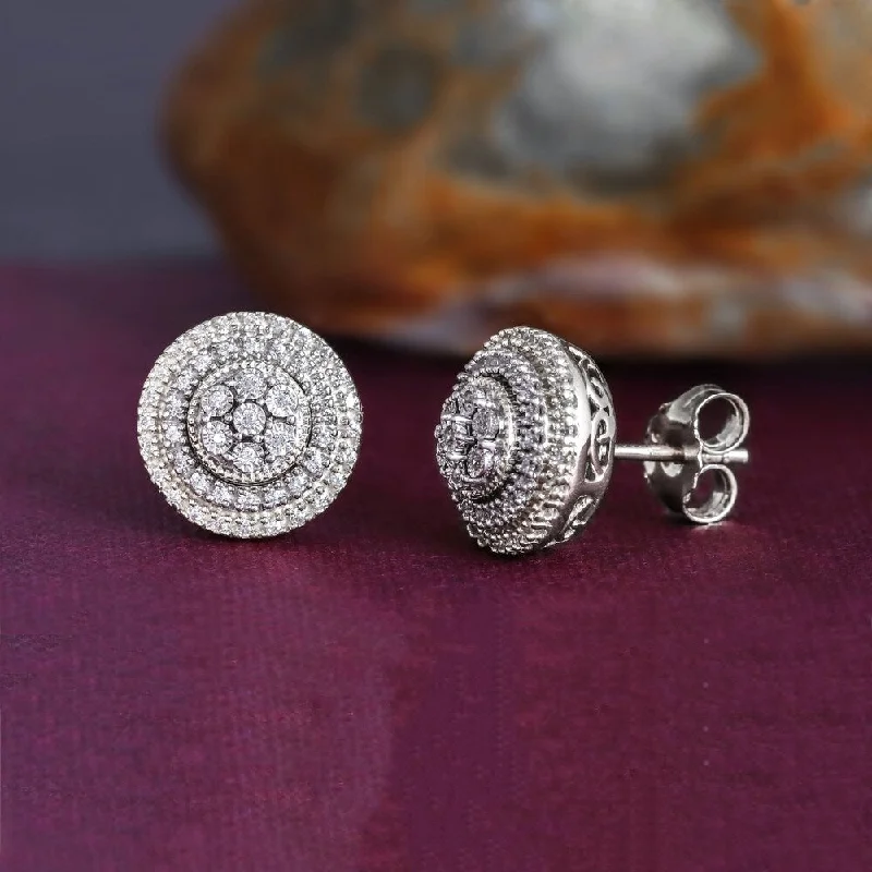 statement earrings for women -1/4ct TDW Diamond Halo Stud Earrings in Silver