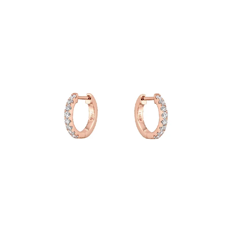 heart-shaped stud earrings -14 Karat Rose Gold Diamond Huggie Earrings