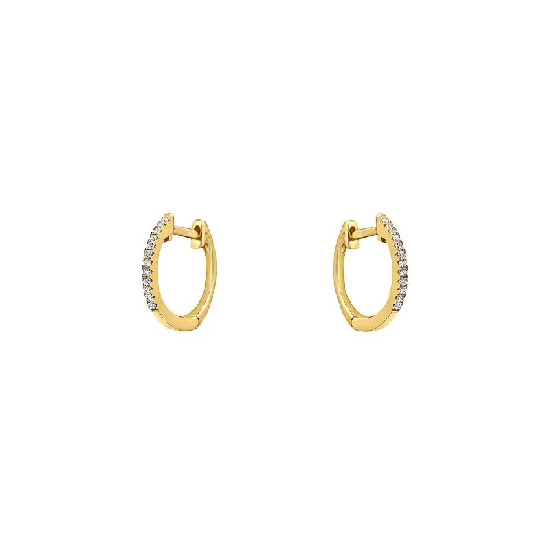 hoop earrings set for layering -14 Karat Yellow Gold Huggy with White Diamonds