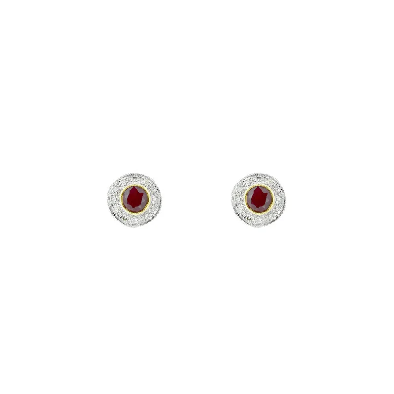 rose gold earrings for women -14 Karat Yellow and White Two Tone Gold with 2 Burma Rubies and diamonds