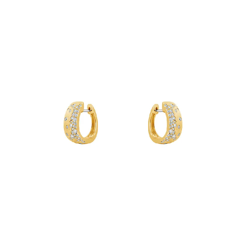 teardrop earrings for women -14 Karat Yellow Gold Matte' Oval Wide Hoop with White Flush Set Diamonds