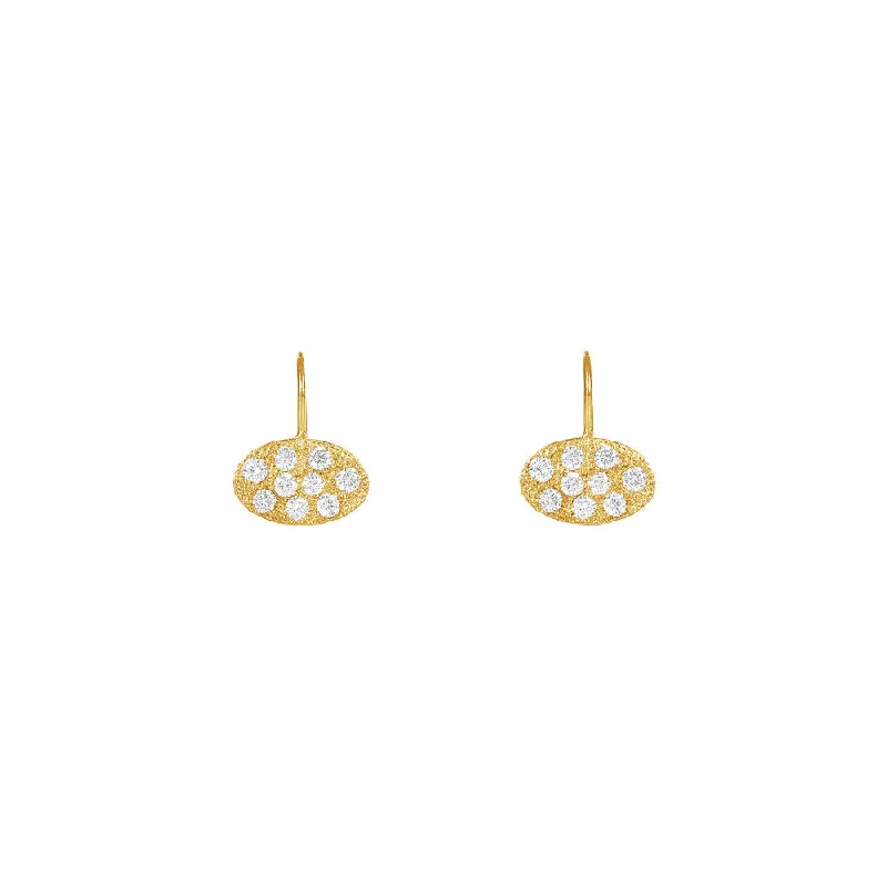 dainty huggie earrings for layering -14 Karat Yellow Textured Gold TASHA Oval Disc Earrings with Diamonds