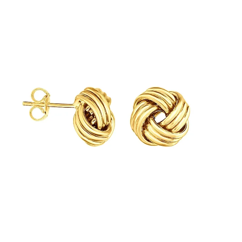 vintage pearl earrings for brides -14K Gold Polished 9MM Love Knot Two-Row Stud Earrings, Available in Yellow, White, and Rose, 100% Real 14K Gold