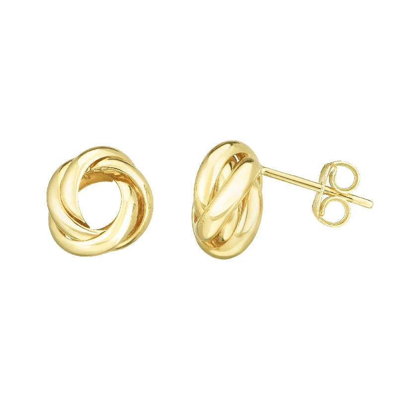 dainty stud earrings for everyday wear -14K Gold Polished Sprial Love Knot Stud Earrings, Available in Yellow, White and Rose, 100% Real 14K Gold