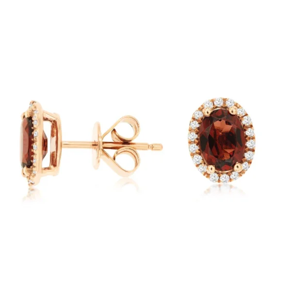 butterfly earrings for girls -14K Rose Gold Garnet and Diamond Stud Earrings