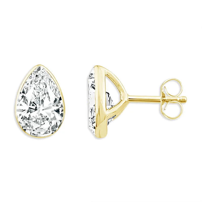 diamond drop earrings for women -14K Yellow Gold 1.50ctw Lab Grown Pear Diamond SkySet Martini Stud Earrings