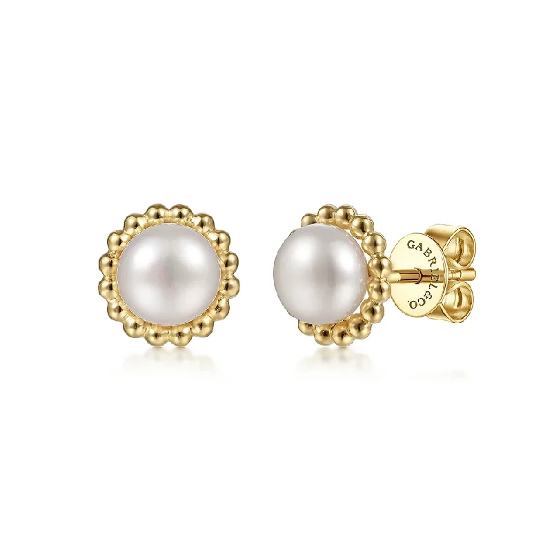 delicate hoop earrings for women -14K Yellow Gold Bujukan Pearl Stud Earrings