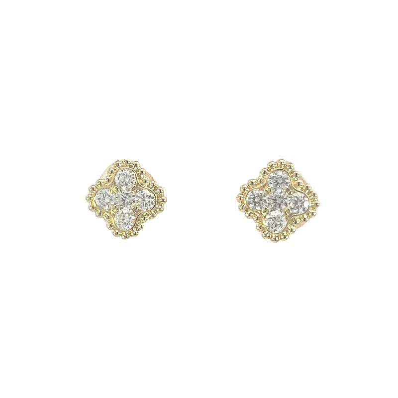 tiny stud earrings for second piercing -14K Yellow Gold Clover Cluster Stud Earrings