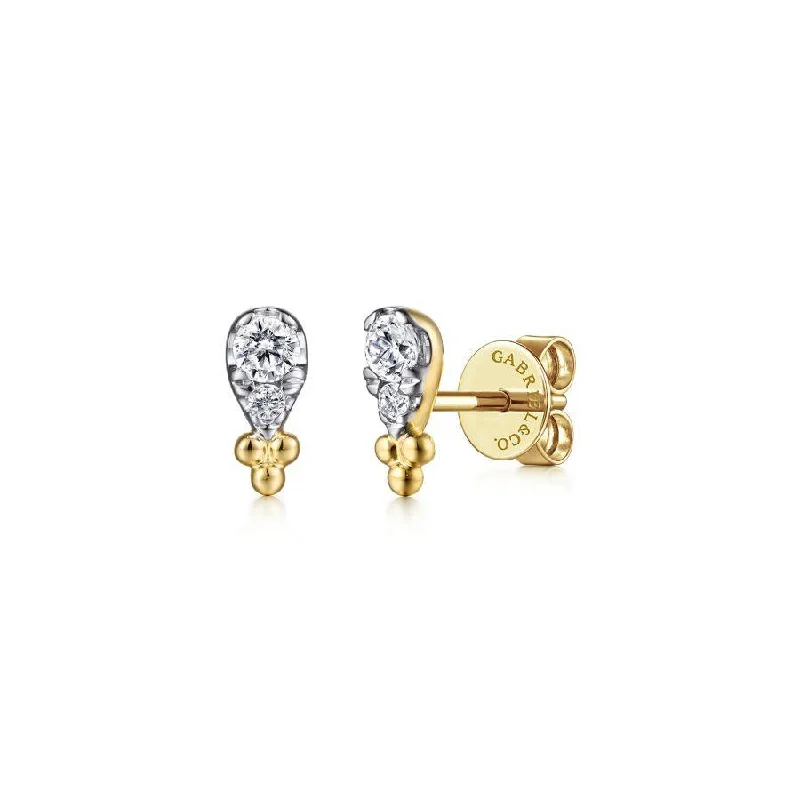 boho style earrings for women -14K Yellow Gold Diamond Beaded Stud Earrings