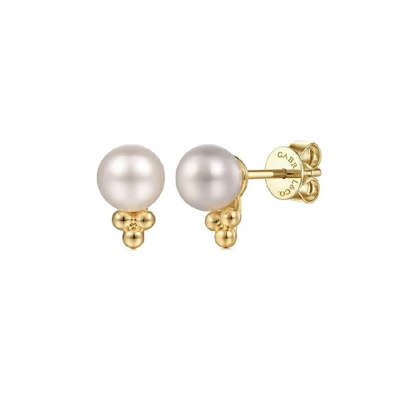 diamond stud earrings for men -14K Yellow Gold Pearl Stud Earrings