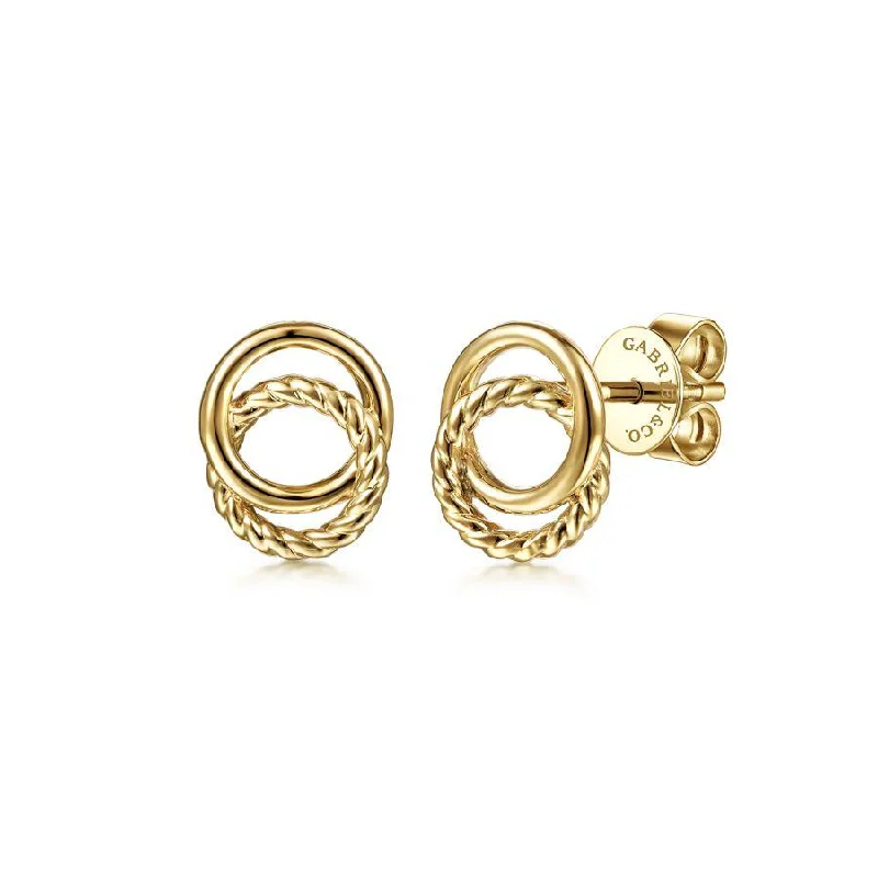 heart-shaped stud earrings -14K Yellow Gold Twisted Rope Double Circle Stud Earrings