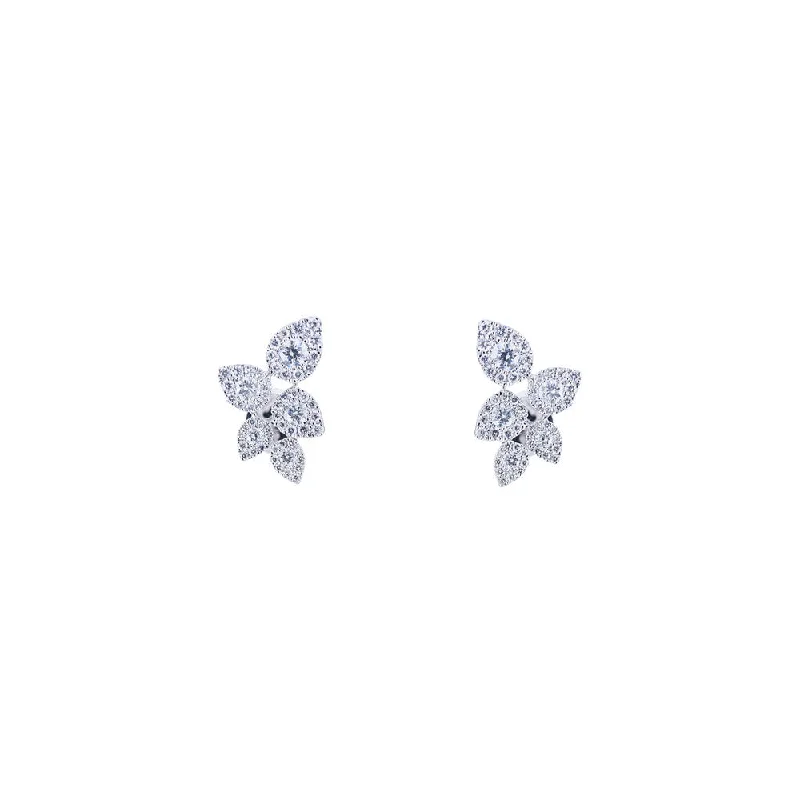 personalized birthstone earrings -18 Karat White Gold Diamond Cluster Petal earrings