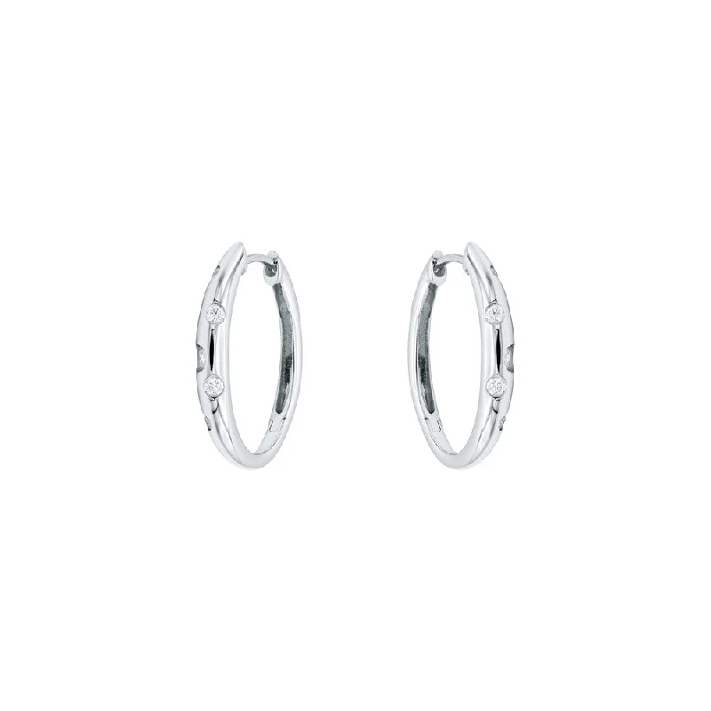 elegant pearl drop earrings -18 Karat White Gold Flush Set Diamond Hoop Earrings