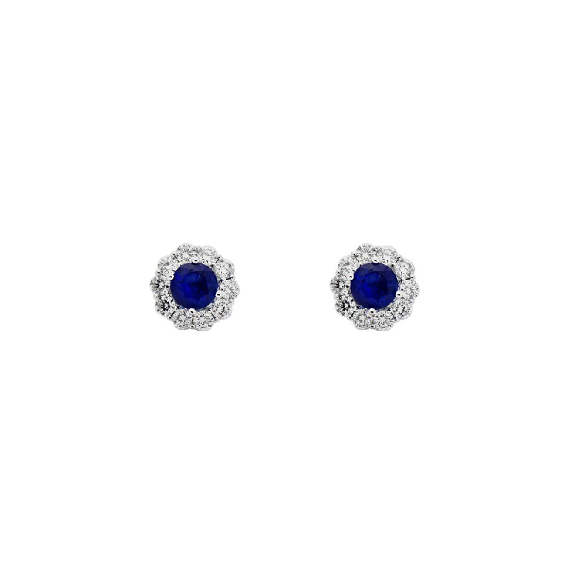 birthstone stud earrings for women -18 Karat White Gold Stud Earrings with Sapphire and Diamonds