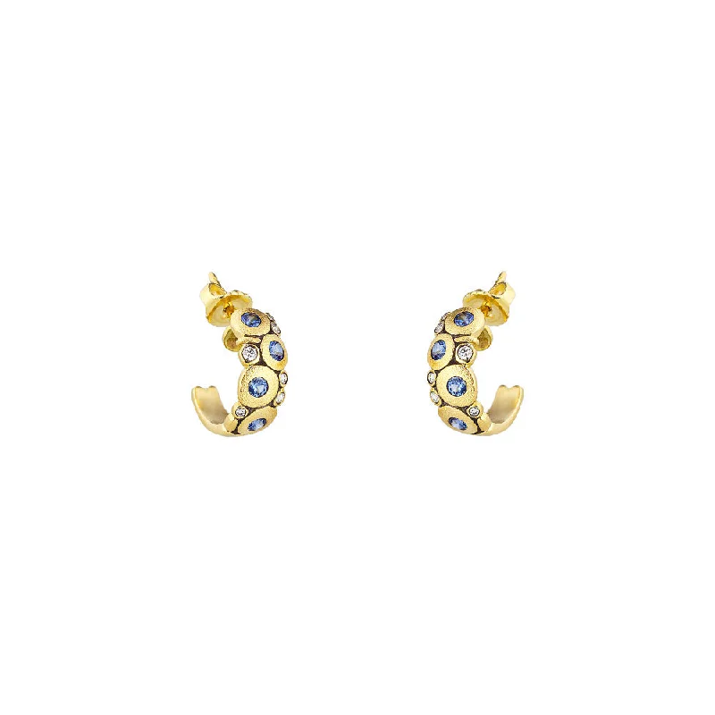 trendy chain earrings for women -18 Karat Yellow Gold Candy Hoop earrings with Blue Sapphires and Diamonds