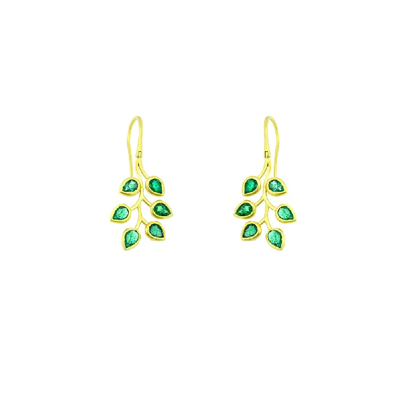 minimalist gold earrings for daily wear -18 Karat Yellow Gold Leaf earrings with Emeralds