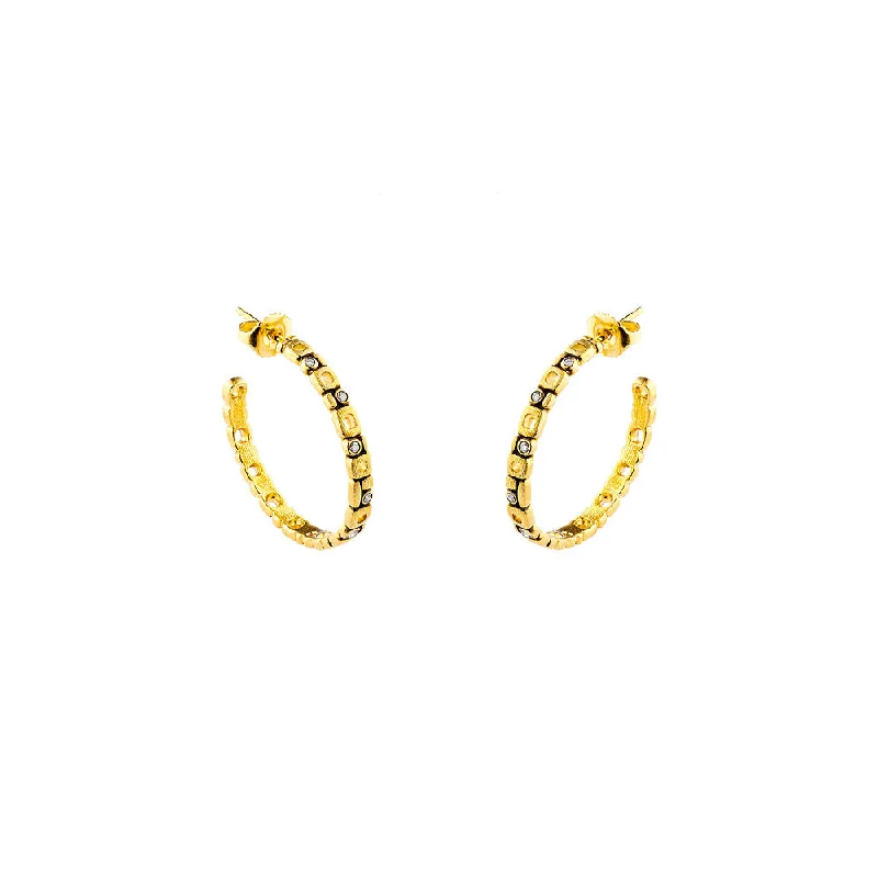 luxury diamond earrings for special occasions -18 Karat Yellow gold Micro Windows large hoop earrings with diamonds