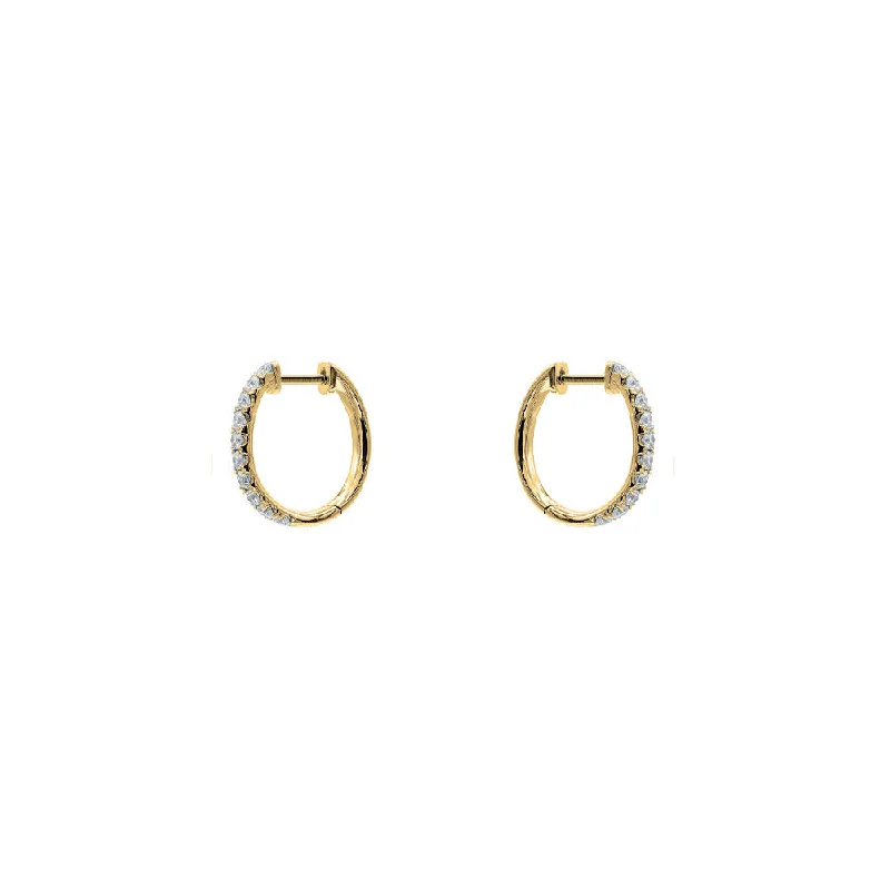 trendy earrings for teens -18 Karat Yellow Gold Small Oval Diamond Hoops