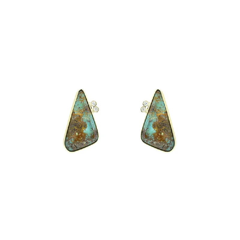 sterling silver stud earrings -18 Karat Yellow Gold Triangle Turquoise earrings with White diamond accents