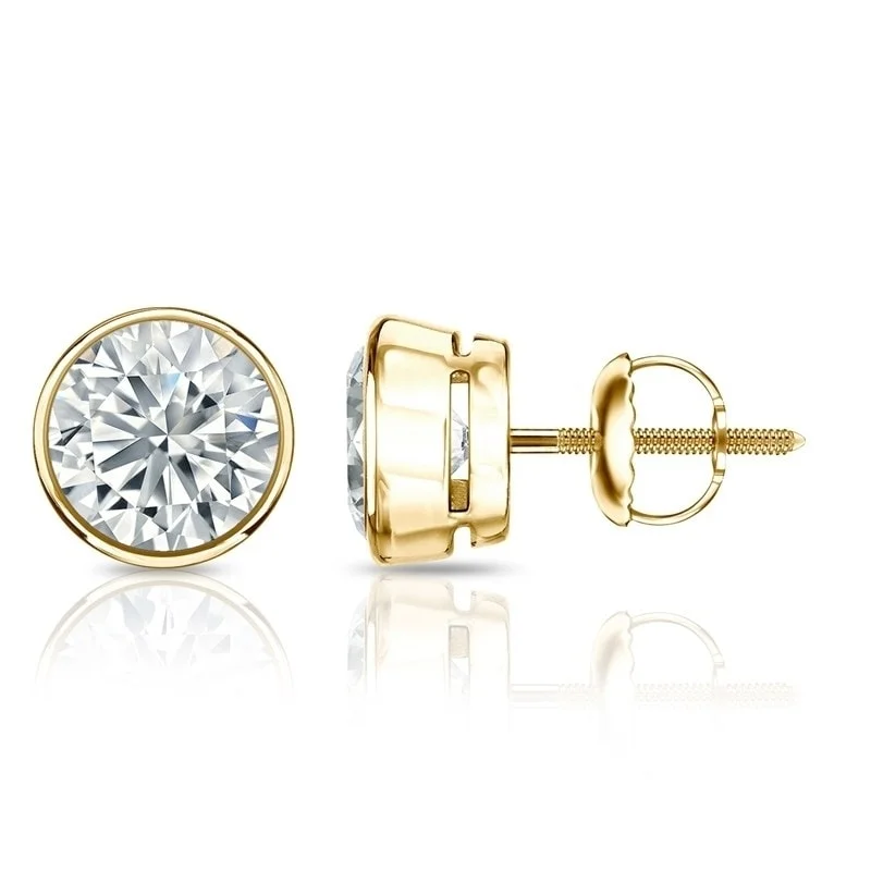 gemstone stud earrings for women -Auriya 1 1/5ctw Round Diamond Stud Earrings Bezel-set 18k Gold - Certified