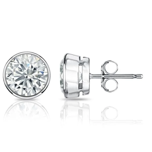 modern geometric earrings for women -Auriya 14k Gold Certified 3.00 ct. TDW Bezel Set Round Diamond Stud Earrings