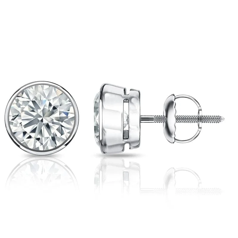 diamond stud earrings for men -Auriya 14k Gold Certified 3.00 ct. TDW Bezel Set Round Diamond Stud Earrings