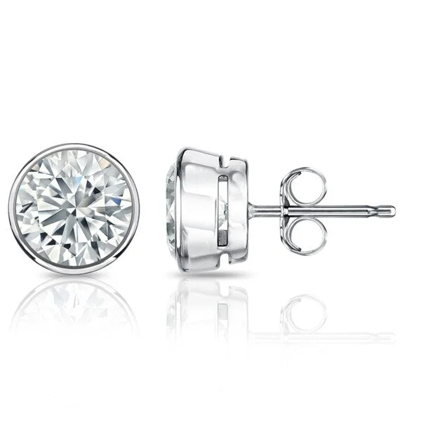 birthstone stud earrings for women -Auriya 14k Gold GIA Certified 1.00 carat TDW Bezel Set Round Diamond Stud Earrings