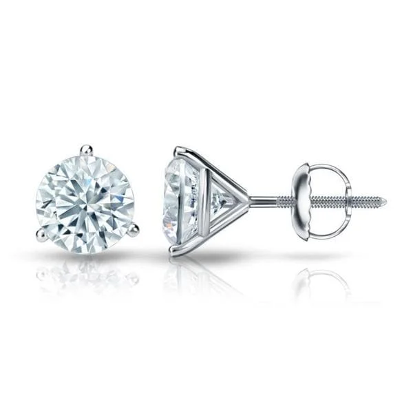 geometric earrings for women -Auriya 14k Gold GIA Certified 2.20 carat TDW 3-Prong Martini Round Diamond Stud Earrings