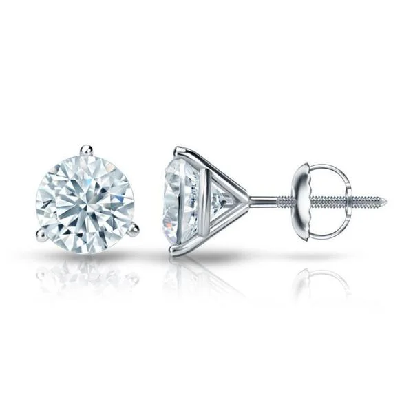 geometric earrings for women -Auriya 14k Gold GIA Certified 2.50 carat TDW 3-Prong Martini Round Diamond Stud Earrings