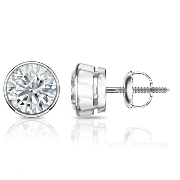 modern statement earrings for women -Auriya 14k Gold GIA Certified 3.20 carat TDW Bezel Set Round Diamond Stud Earrings