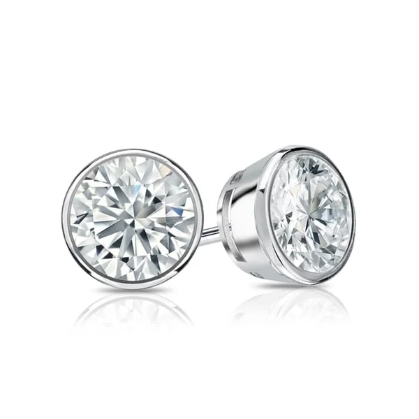 custom engraved earrings for gifts -Auriya 3 1/5ctw Round Diamond Stud Earrings Bezel-set 18k Gold - GIA Certified