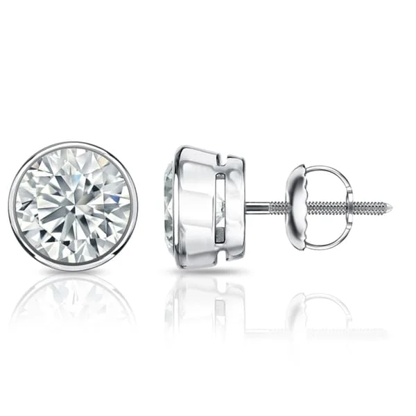 infinity earrings for women -Auriya 3 1/5ctw Round Diamond Stud Earrings Bezel-set Platinum - GIA Certified