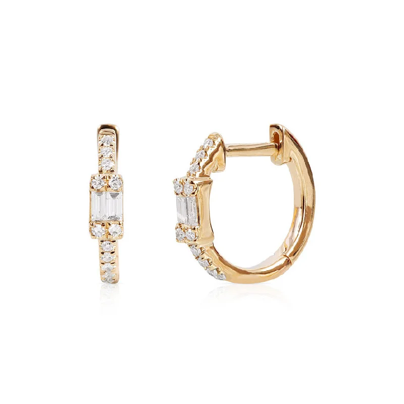 minimalist gold earrings for daily wear -CECE BAGUETTE PAVÉ DIAMOND HUGGIES