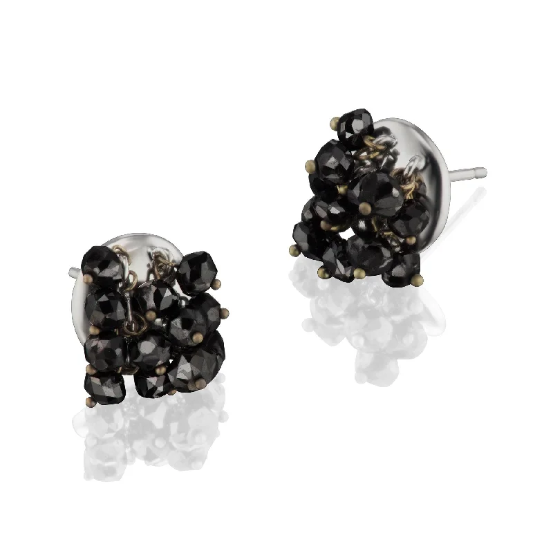 bold geometric earrings for women -Black Diamond Bead Stud Earrings