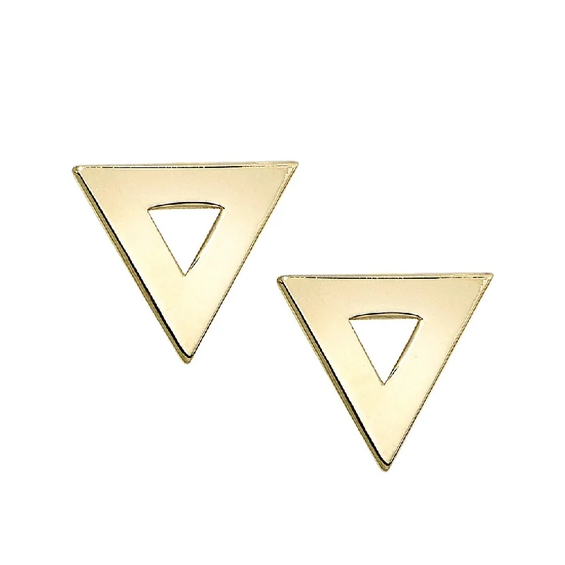 vintage-inspired earrings for women -Curata 14k Yellow Gold 8.3X9.2mm Polished Open Triangle Stud Earrings