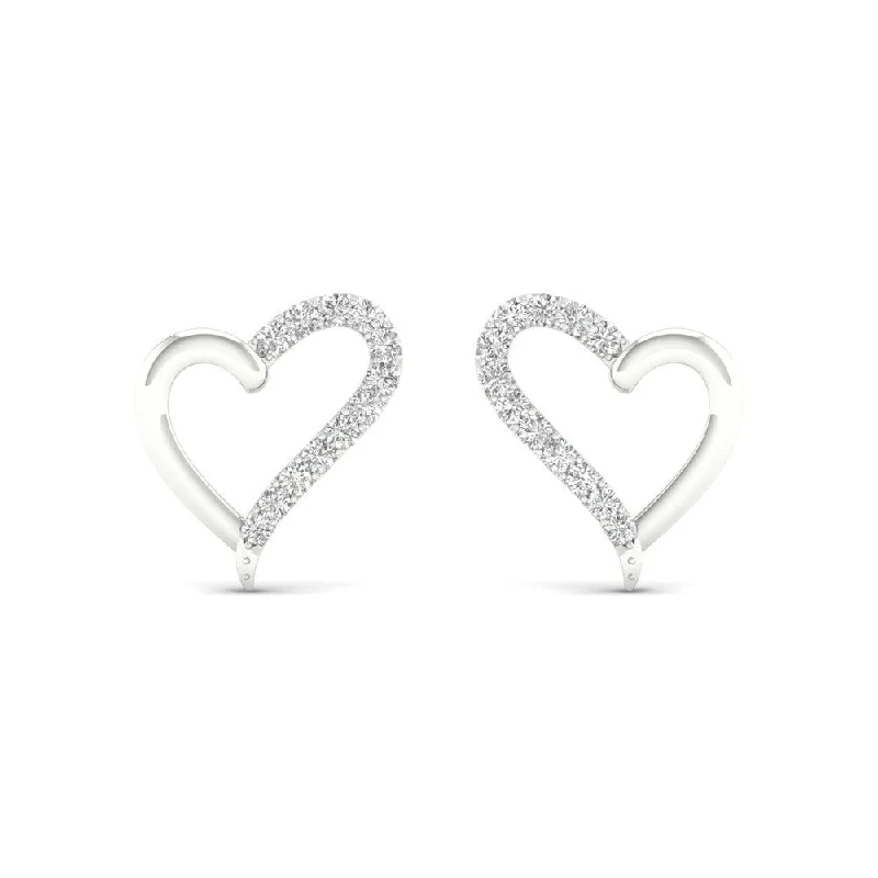 rose gold hoop earrings for women -De Couer 10k White Gold 1/10ct TDW Diamond Heart Stud Earrings