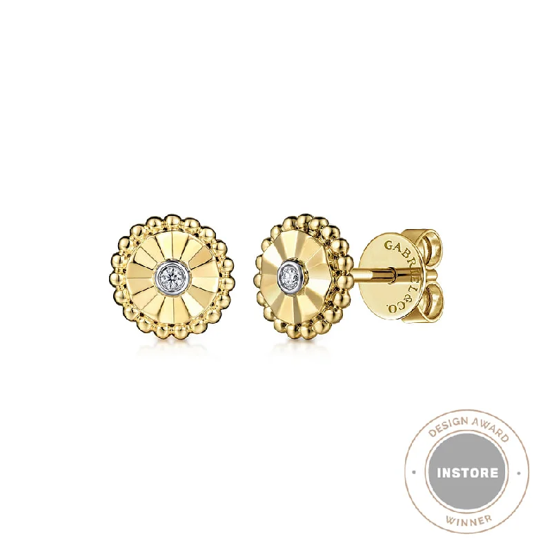 statement earrings for women -Diamond Cut - 14K White And Yellow Gold Diamond Stud Earrings