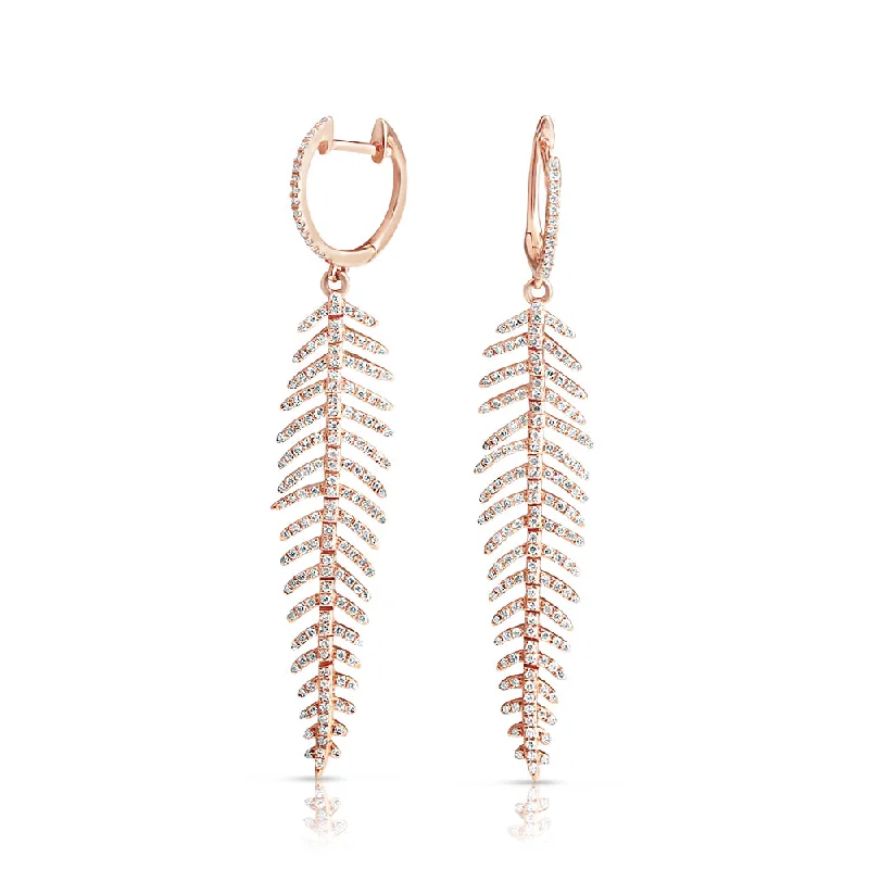 tassel earrings for women -DIAMOND FEATHER DROP EARRINGS