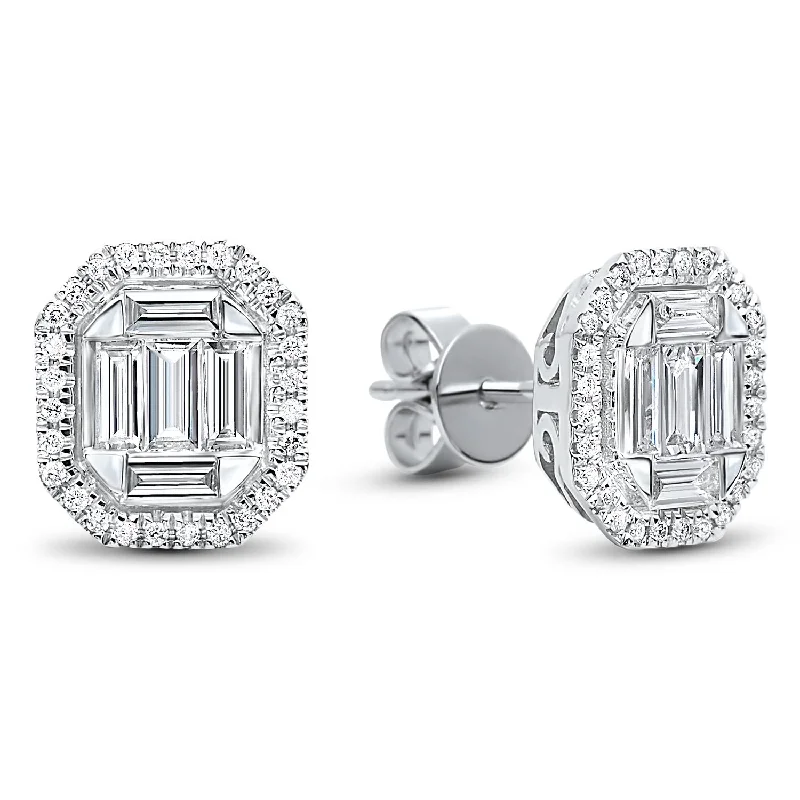 sterling silver stud earrings -14K White Gold Diamond Earrings 3/4 ct