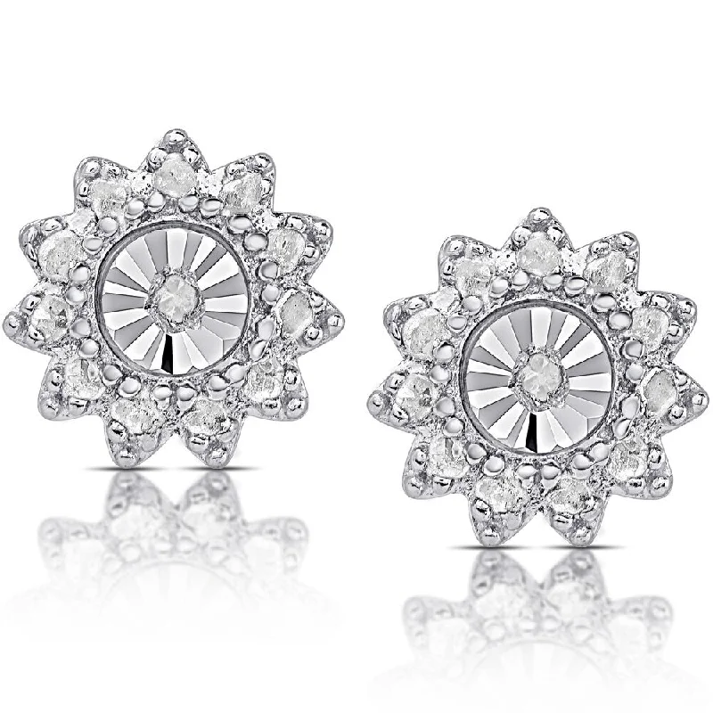 butterfly drop earrings for girls -Finesque Sterling Silver 1/10ct TDW Diamond Miracle Plate Flower Design Stud Earrings (I-J, I2-I3)