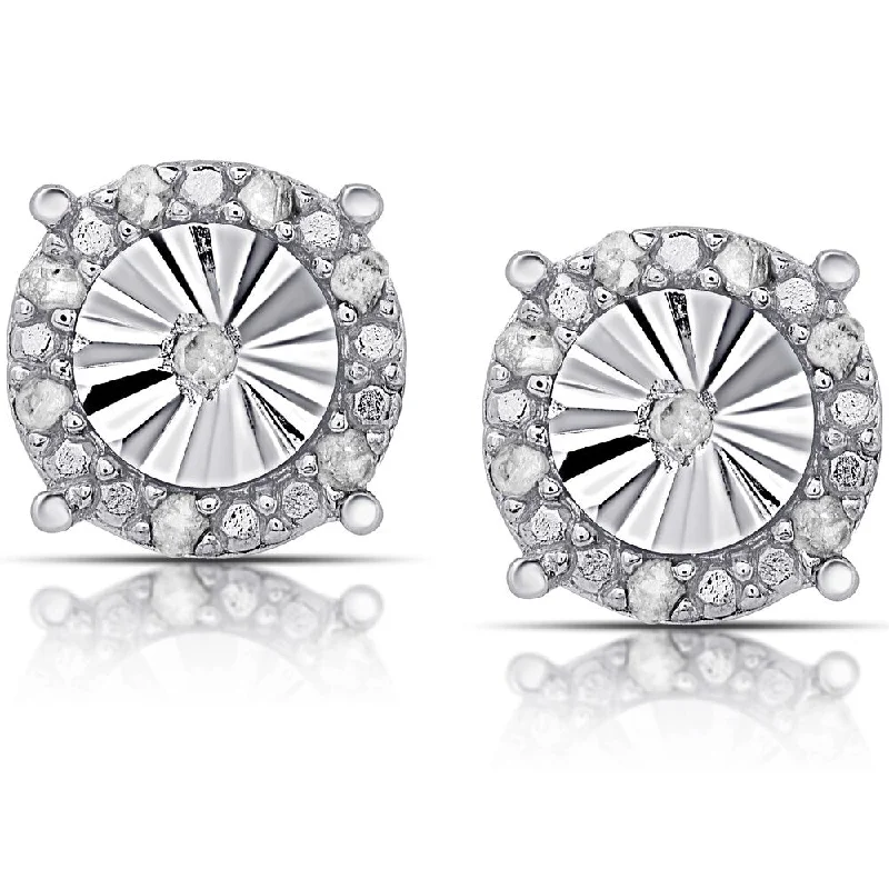 pearl earrings for brides -Finesque Sterling Silver 1/4ct TDW Diamond Miracle Plate Round Stud Earrings