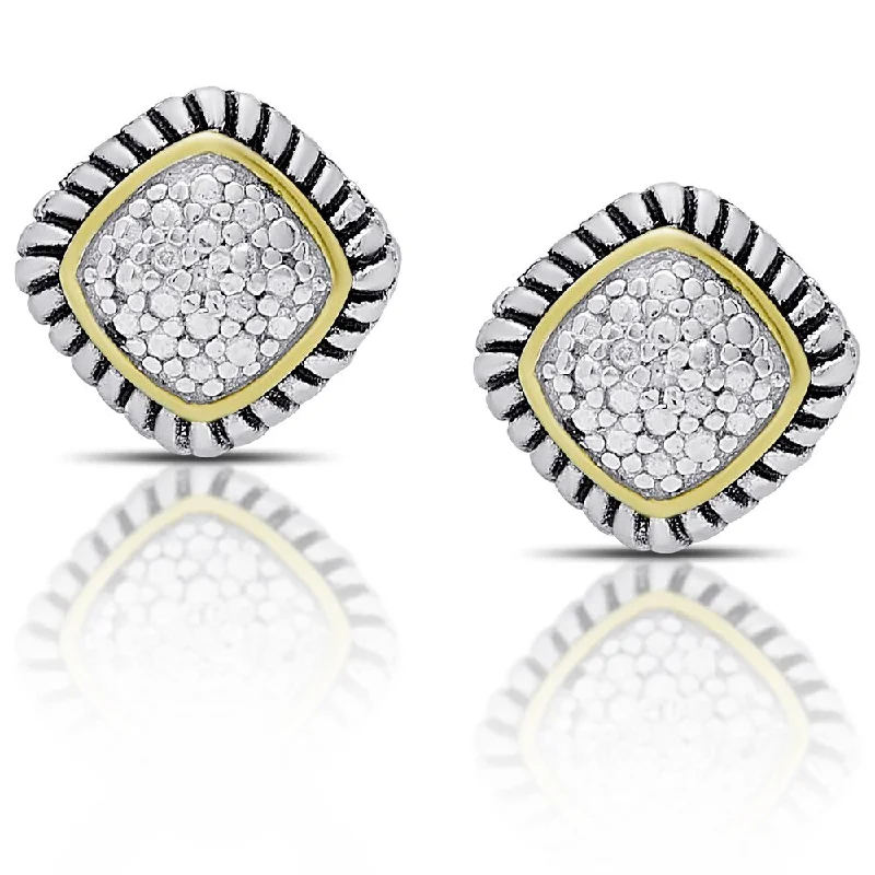 crystal drop earrings for women -Finesque Sterling Silver Diamond Accent Square Stud Earrings