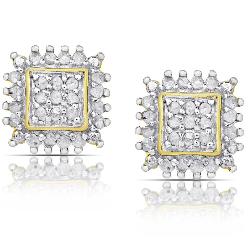 layered huggie earrings for women -Finesque Sterling Silver or Gold over Silver 1/2ct TDW Diamond Square Stud Earrings