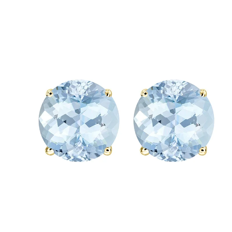 floral design earrings for women -Gold Over Sterling Silver Natural Aquamarine Stud Earrings