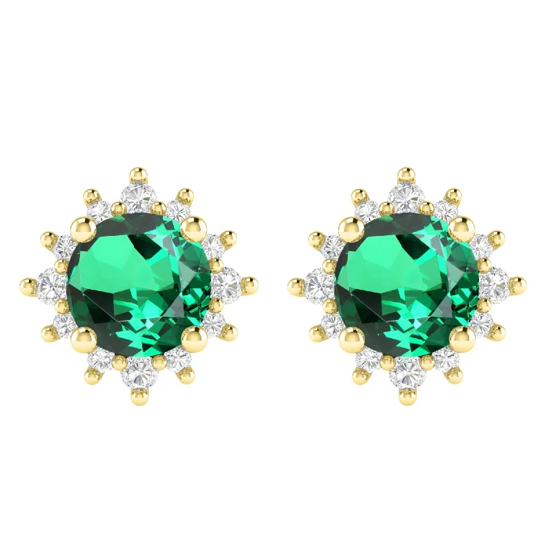 classic gold drop earrings -Gold Over Sterling Silver with Emerald and White Topaz Stud Earring