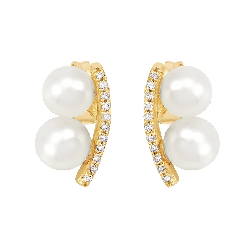 crystal hoop earrings for women -14K Yellow Gold Pearl and Diamond Studs